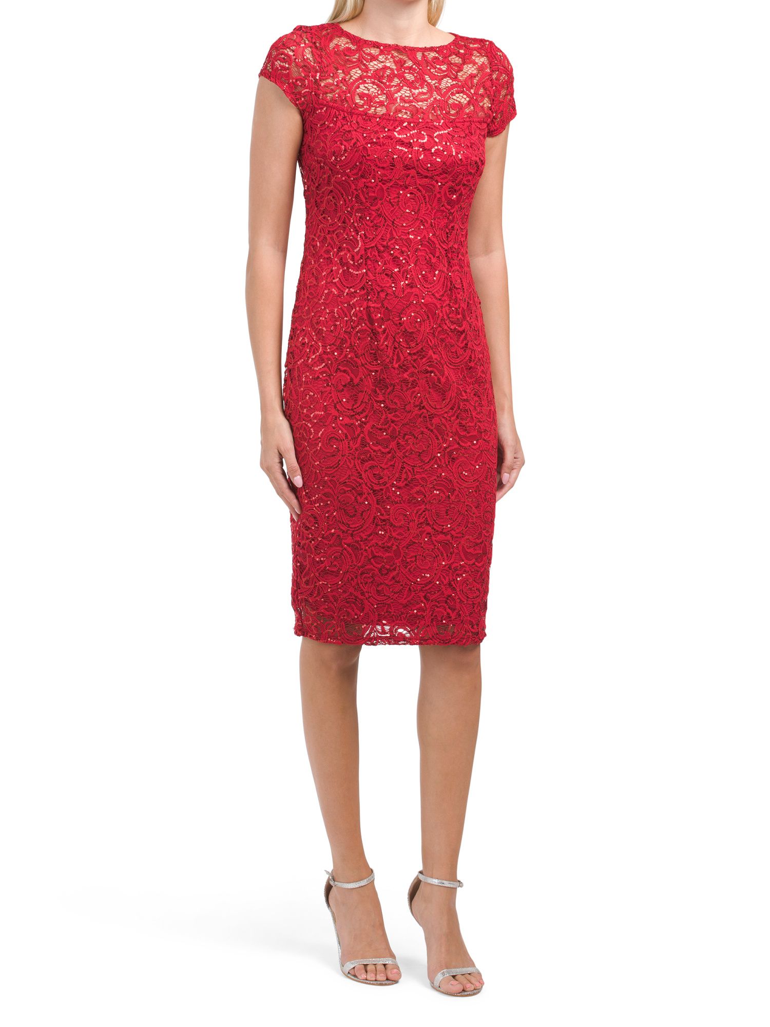 Illusion Top Lace Sequin Dress | TJ Maxx