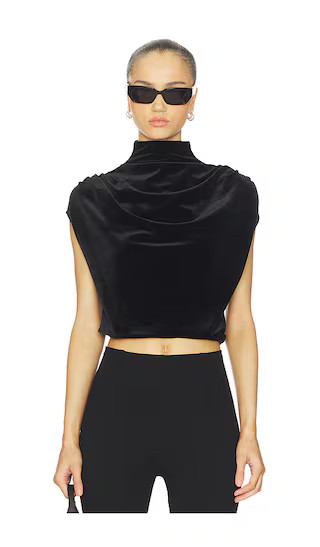 Velvet Draped Mockneck Crop Top in Black | Revolve Clothing (Global)