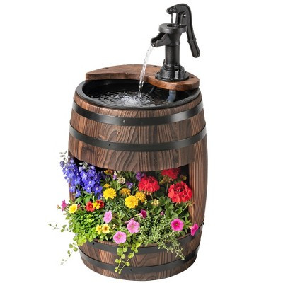 Outsunny 23" H Outdoor Water Fountain Wood and Plastic Rustic Apple Barrel Pump Garden Decor for Outside Backyard | Target