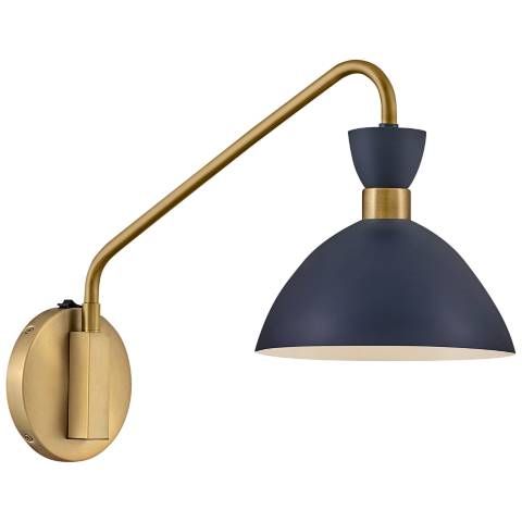 Lark-Simon Sconce-Single Light Plug-In-Matte Navy Heritage Brass Accents | Lamps Plus