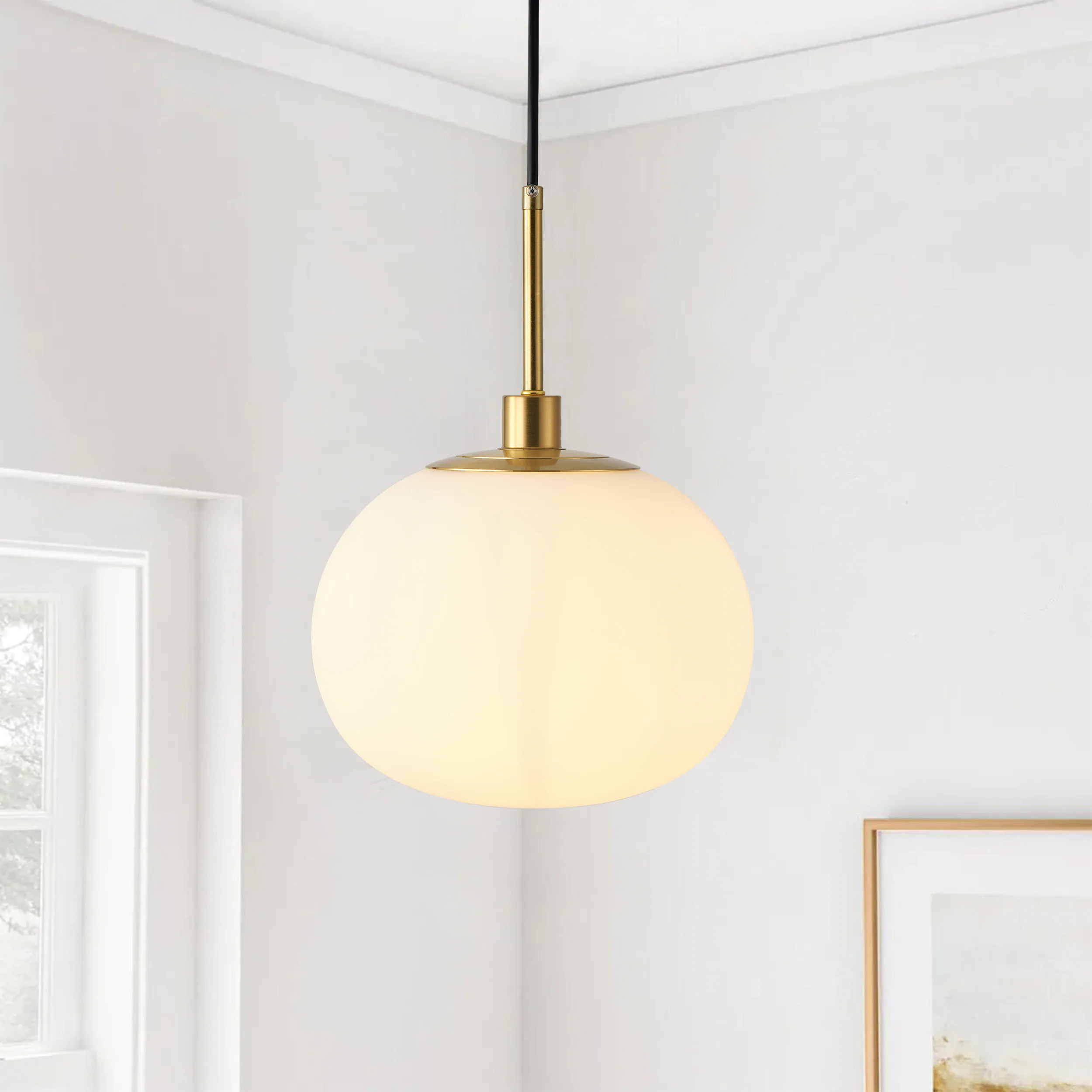 Aiwen 1 -Light Gold Modern/contemporary White glass Globe Medium Hanging Pendant light | P-NW-7781 | Lowe's