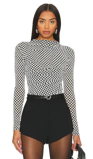 Mesh Long Sleeve Twist Top in Black & White Checker | Revolve Clothing (Global)