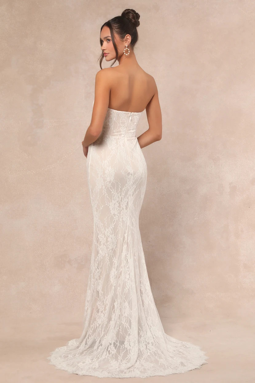 Valeria White Lace Strapless Bustier Maxi Dress | Lulus