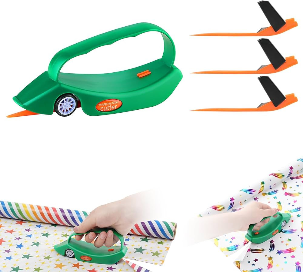 LIZAAL Wrapping Paper Cutter with 3 Replaceable Blades | New Gift Wrap Cutter with Wheels | Birth... | Amazon (US)
