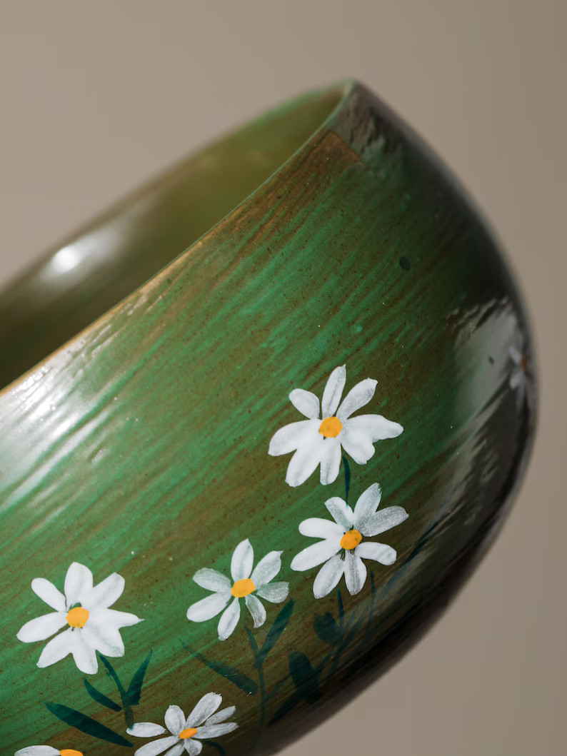 Hand Painted Daisy Green Matcha Bowl Set of 4, Japanese Matcha Tea Set, Matcha Ceremony Set - Ets... | Etsy (US)