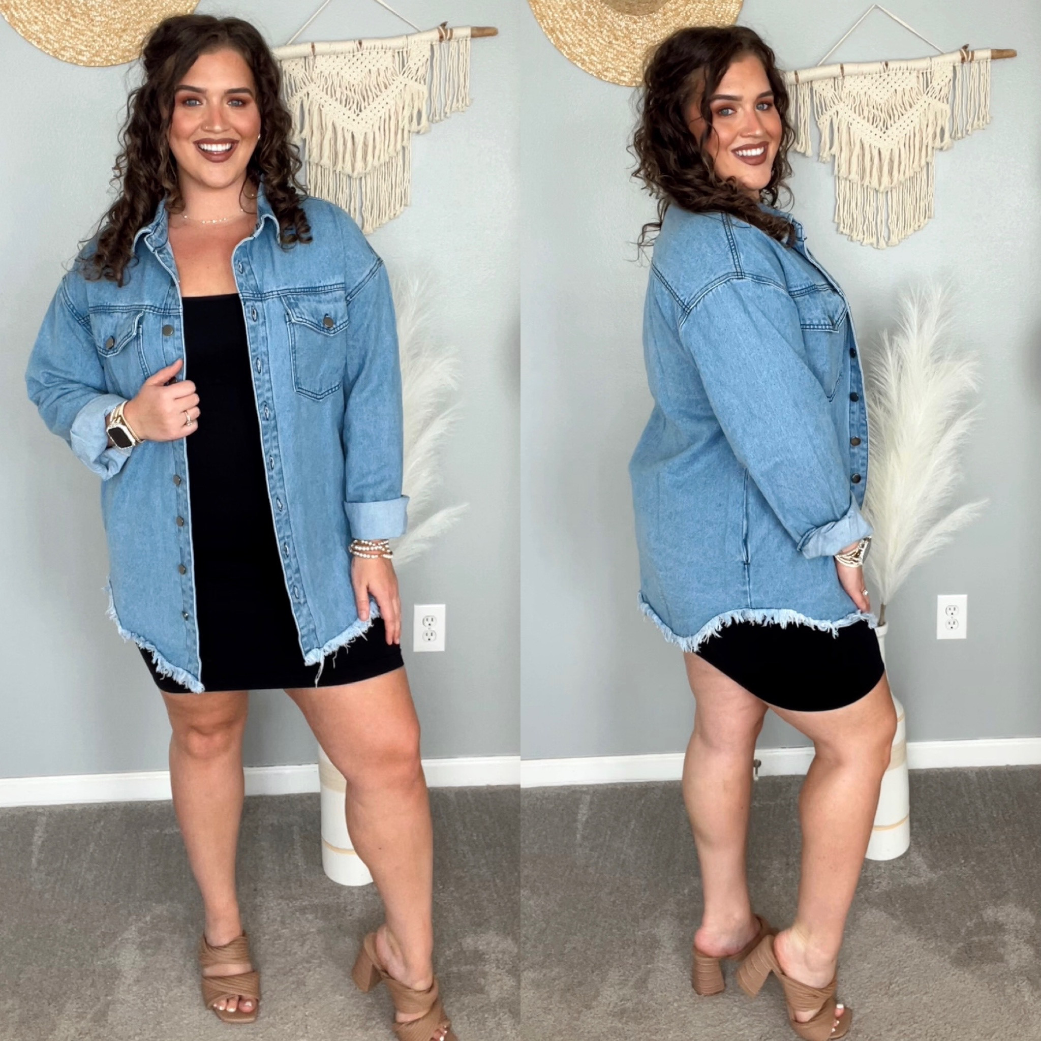 Midsize shapewear little black dress styled for Fall casual wear 🖤🍂✨
Dress: XL-XXL
Jacket: L 
#midsizeoutfits #styleinspo #ootd #casualoutfits #everydaystyle #summerstyle #affordablefashion #datenightdress #ootn #lbd #littleblackdress #shapewear #jean #shacket #denim #jacket #heels #accesories 

#LTKSeasonal #LTKmidsize #LTKstyletip