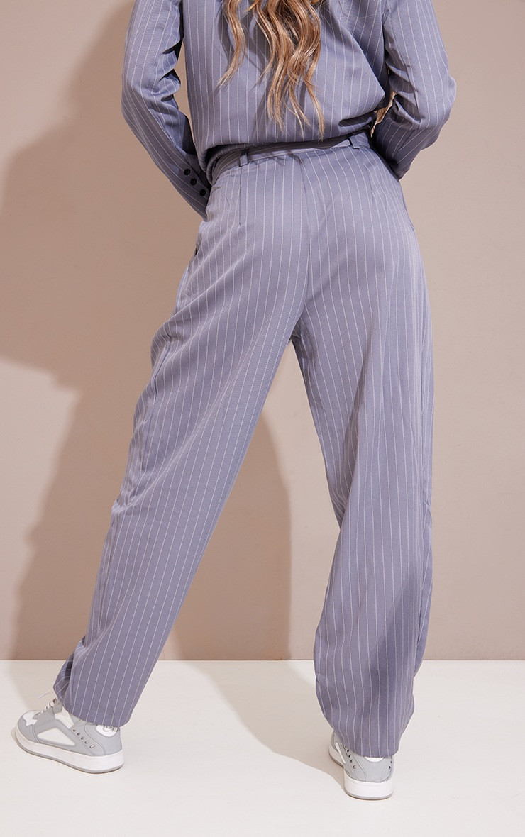 Charcoal Grey Pinstripe Woven High Waisted Cigarette Trousers | PrettyLittleThing CAN