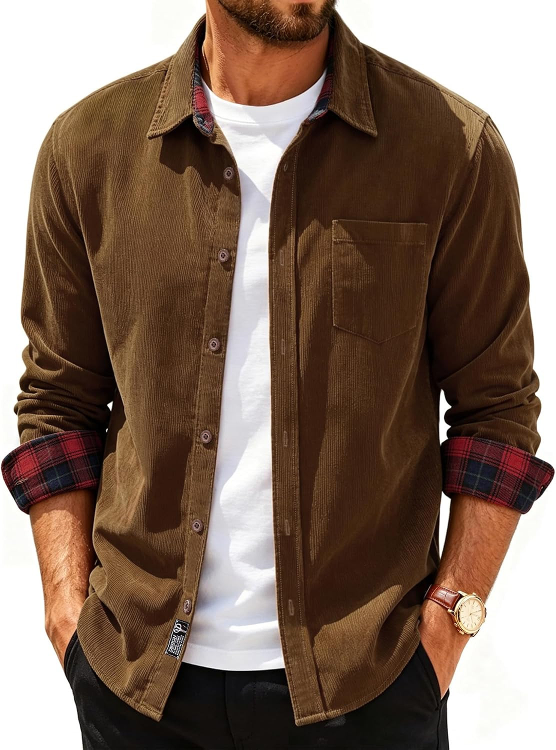 PJ PAUL JONES Mens Corduroy Long Sleeve Button Down 100% Cotton Shirt | Amazon (US)
