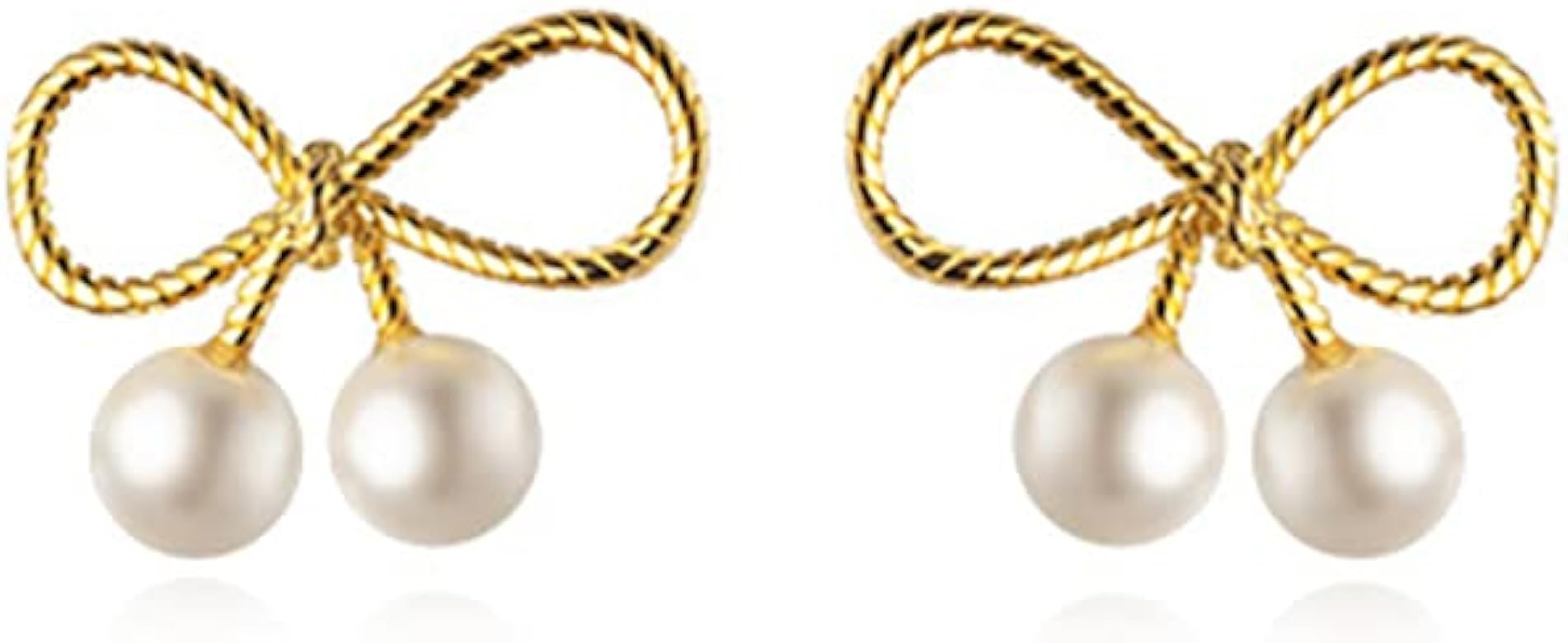 Reffeer Solid 925 Sterling Silver Ribbon Bow Stud Earrings for Women Girls Pearl Stud Earrings | Amazon (US)