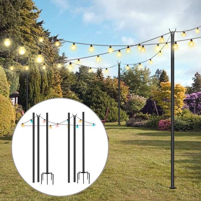 MOPHOTO String Light Pole Stand Outdoor, with 5 Prong Fork, 9 ft Dia 25mm Backyard Hanging Light ... | Walmart (US)