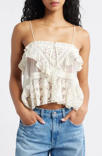 Free People Sofia Embroidered Mesh Tank Top in Ivory at Nordstrom Rack, Size Medium | Nordstrom Rack