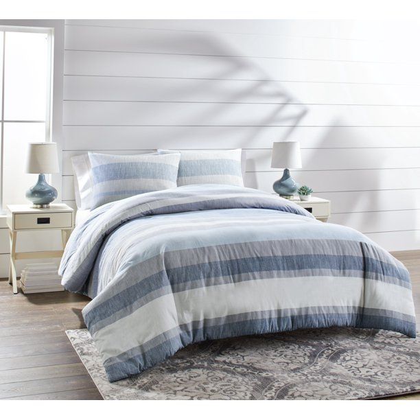 Better Homes & Gardens 3-Piece Bold Blue Stripe Full/Queen Comforter Set - Walmart.com | Walmart (US)