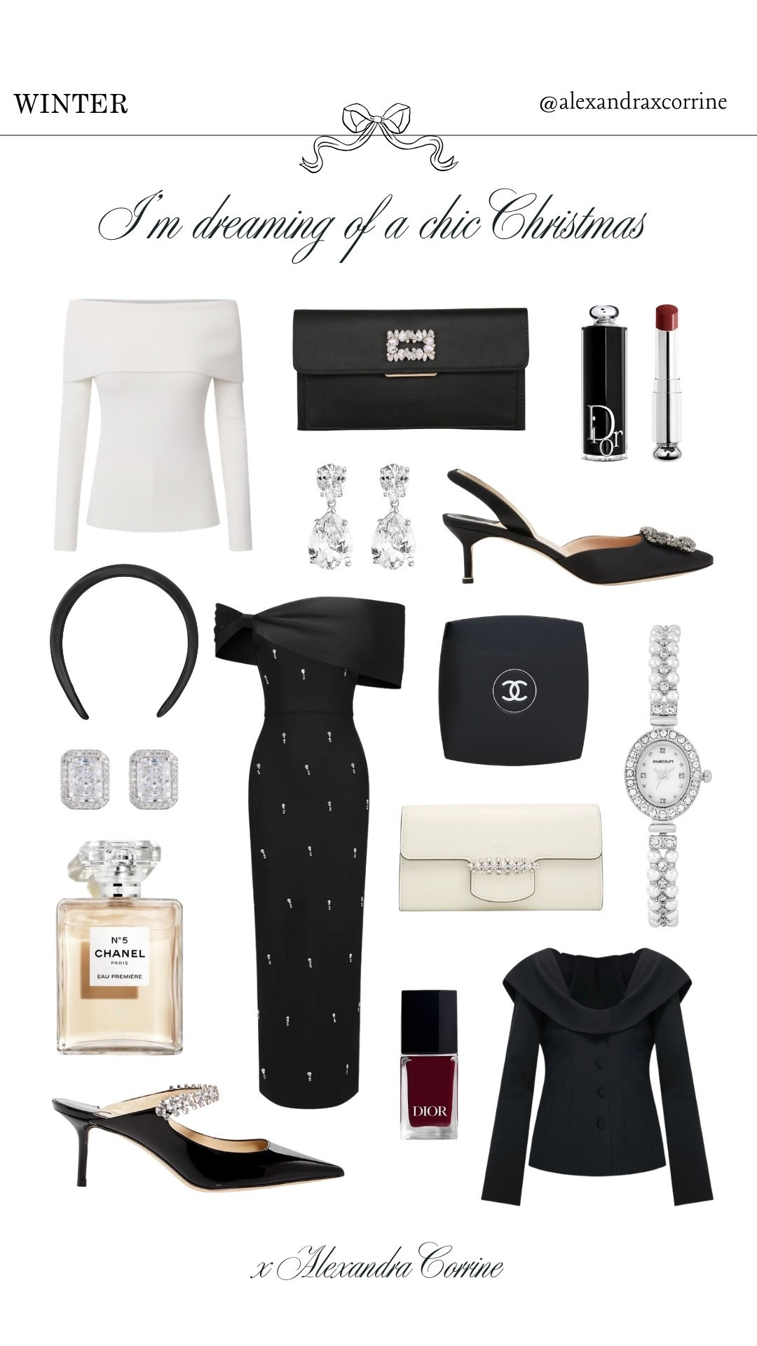 I’m dreaming of a chic Christmas 🍸🤍

Classic chic style, holiday outfit inspo, Christmas party outfit ideas, rhinestone, silver, diamond, glamorous fashion, kitten heels, off the shoulder, holiday dress, accessories 

#LTKSeasonal #LTKHoliday