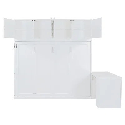 Queen Size Wall Murphy Bed with Desk, Storage Shelves & Large Cabinets, Space-Saving White Wall Bed | Wayfair North America