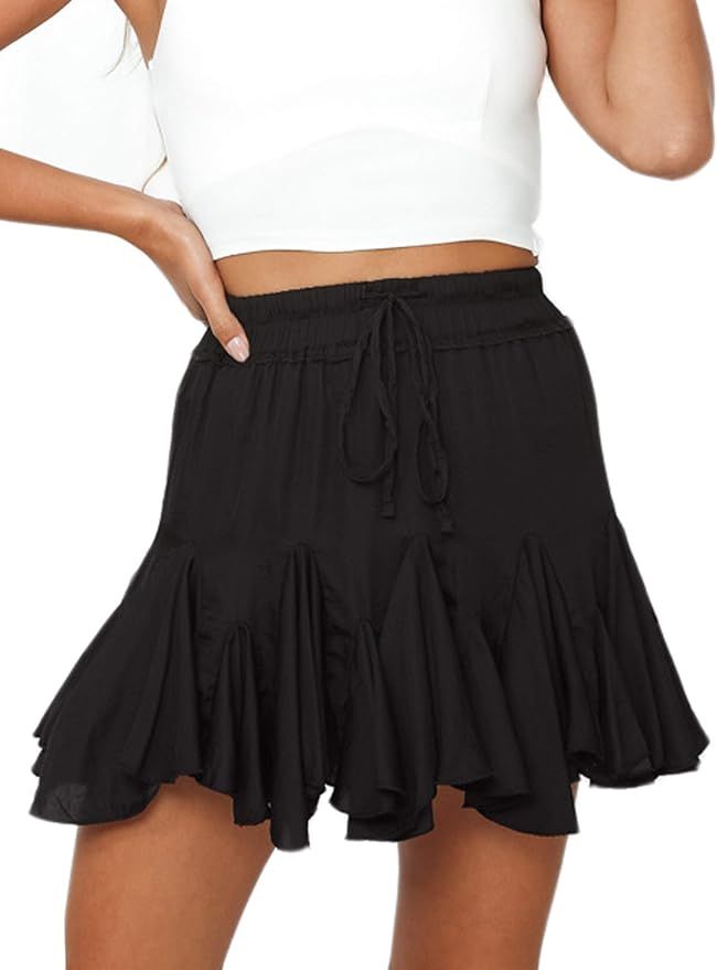 Amazon.com: Women's High Waist Leopard Swing Ruffle Frill Mini Bodycon Skirt : Clothing, Shoes & ... | Amazon (US)