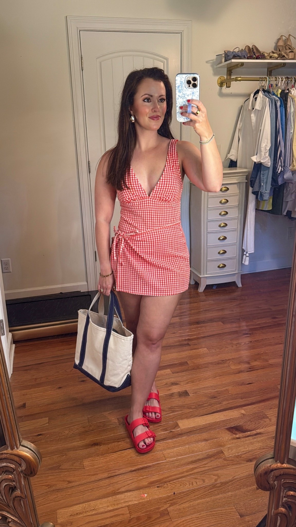 Fourth of July outfit
4th of July outfit ideas 
Red white and blue

Red gingham one piece swim suit (medium but wish I would have gotten small)
Red gingham skirt (Medium but wish I got Small)
LL Bean Bag - medium size 
Red sandals - TTS (6)

All Target finds! ❤️🇺🇸

#LTKSeasonal #LTKSummerEdit #LTKFindsUnder50