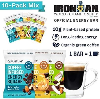 Quantum Energy Squares, Coffee Energy Bars with 10g of Vegan Protein, Low Carb Paleo Bars with Ca... | Amazon (US)