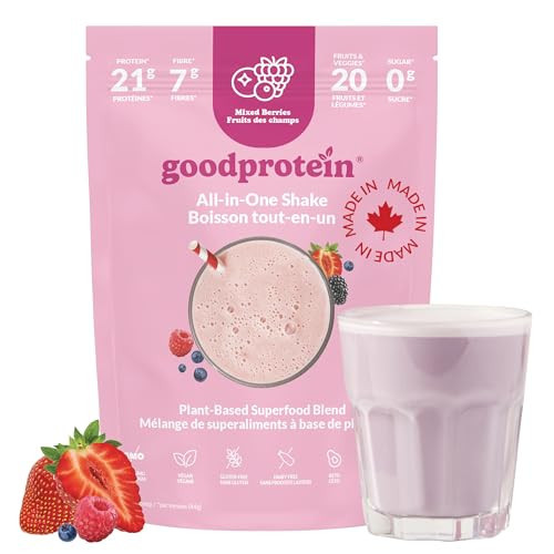 Good Protein Vegan Plant-based Protein Powder 100% Natural, Non-GMO, Dairy-free, Gluten-free, Soy-free, No Added Sugar and Nothing Artificial. Mixed Berries All-in-One Shake 440 grams | Amazon (CA)