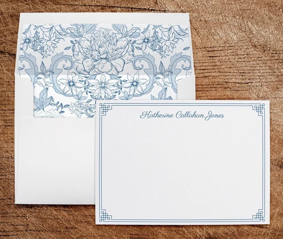 Toile Monogram Personalized Stationery Note Cards With - Etsy | Etsy (US)