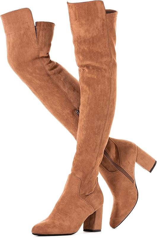 N.N.G Women Over the Knee Boots Thigh High Suede Black Block Low 2 Inch Heel Pointed toe Chunky Abov | Amazon (US)