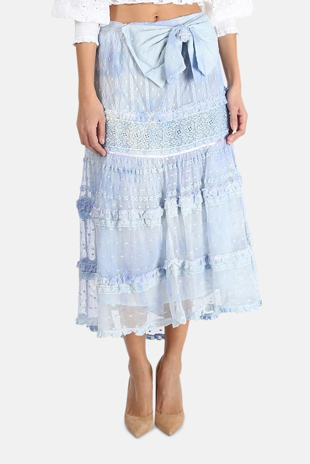 LoveShackFancy Coleman Skirt | Blue & Cream