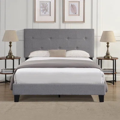 Full Size Upholstered Platform Bed Frame With Modern Button Tufted Linen Fabric Headboard, No Box Spring Needed, Wood Slat Support, Easy Assembly | Wayfair North America