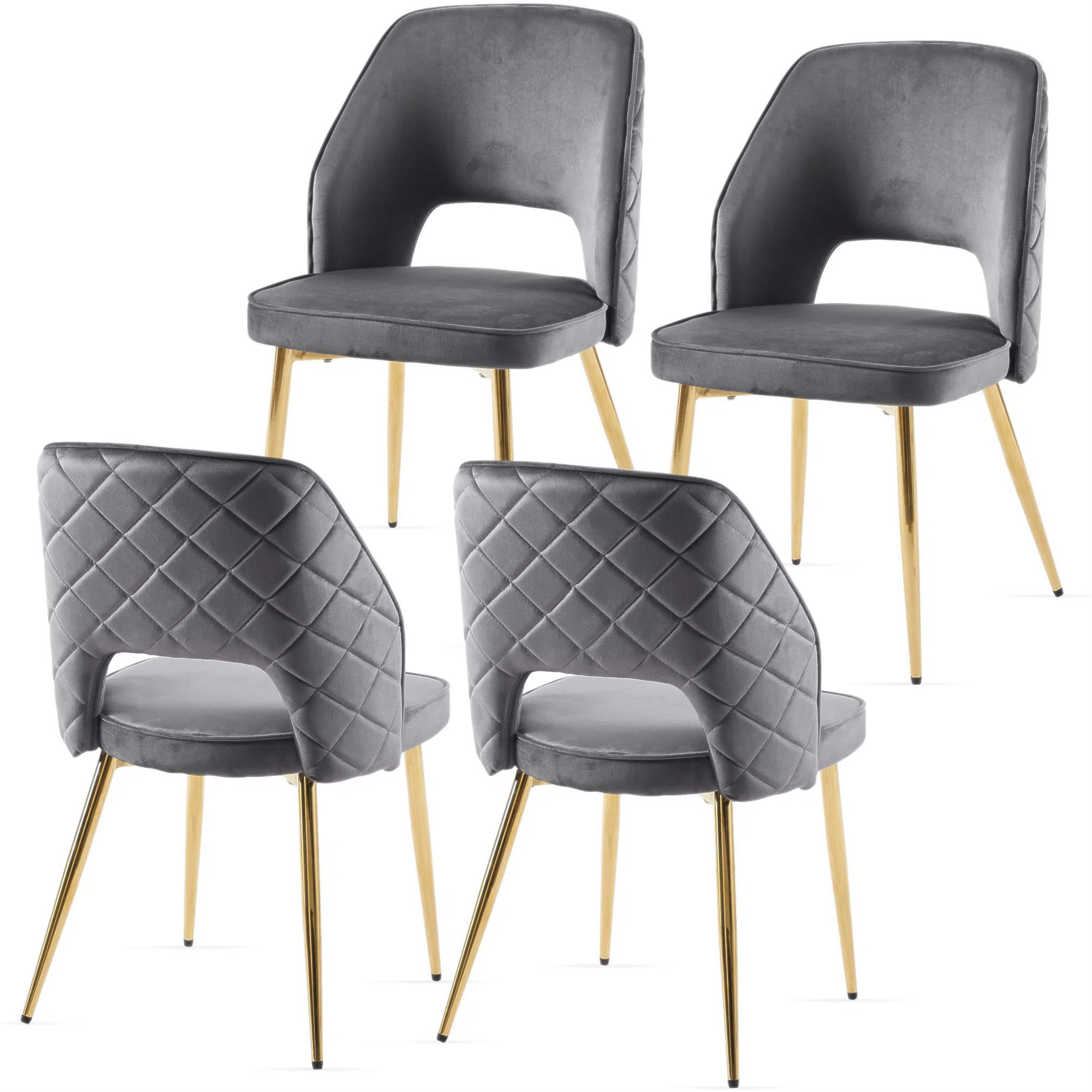 Set of 4 Velvet Dining Chairs with Metal Legs and Hollow Back, Modern and Comfortable Seating for... | Wayfair North America