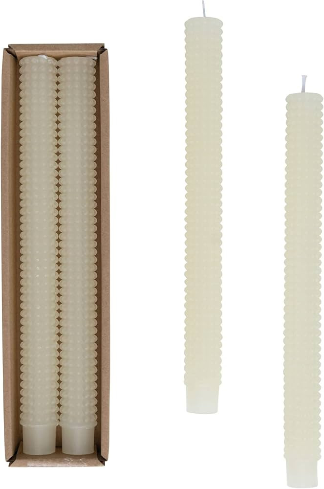 Creative Co-Op Unscented Hobnail Taper Box, Set of 2, Cream Candles, 1" L x 1" W x 10" H, 2 Count | Amazon (US)