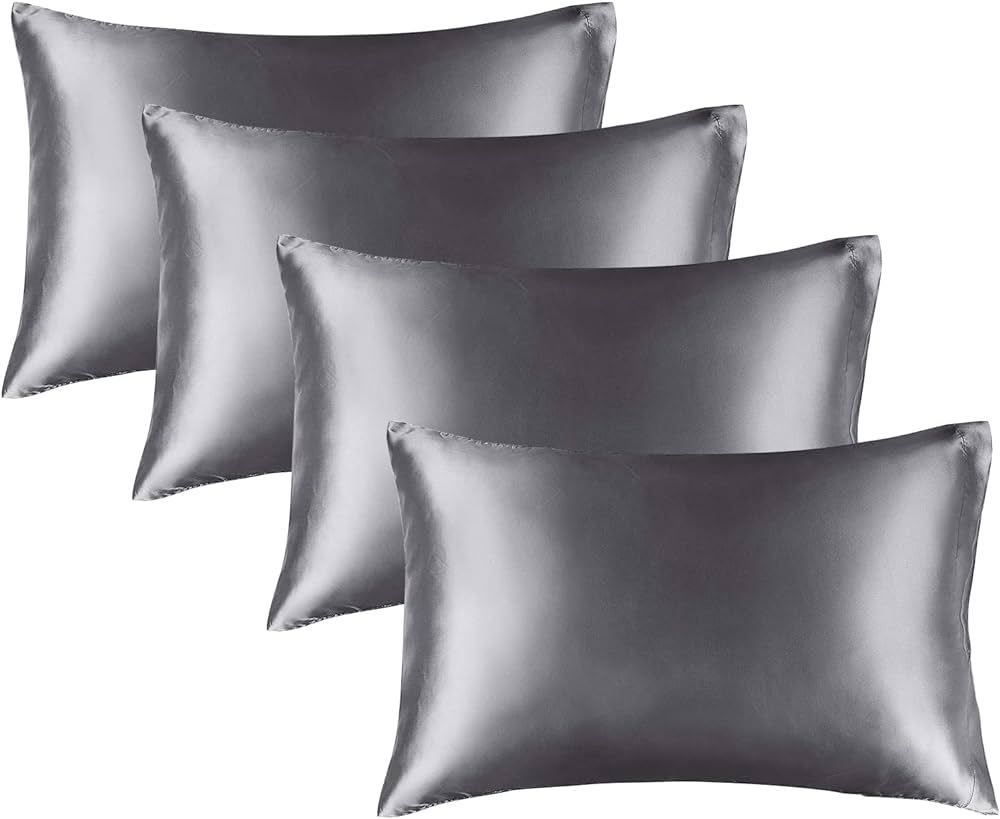 BEDELITE Satin Pillowcase for Hair and Skin, Queen Pillow Cases 4 Pack Super Soft Silky Dark Grey... | Amazon (US)
