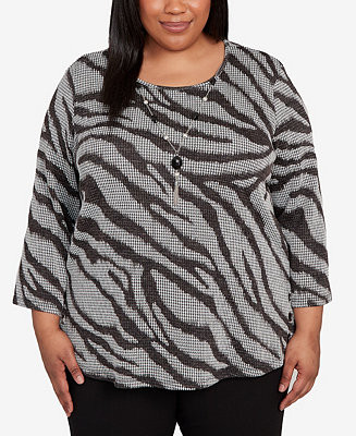 Alfred Dunner Plus Size Jet Setter Animal Houndstooth Top with Necklace - Macy's | Macy's