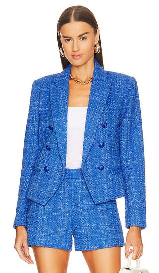 Brooke Double-breasted Crop Blazer in Twilight Blue | Revolve Clothing (Global)
