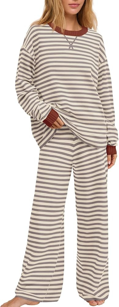 Yanekop Women Sweater Pants Set Striped Lounge Set Matching 2 Piece Outfits | Amazon (US)
