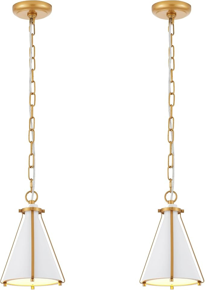 2 Pack Industrial Pendant Light with Chain Adjustable Hanging Modern Chandelier White and Brass M... | Amazon (US)