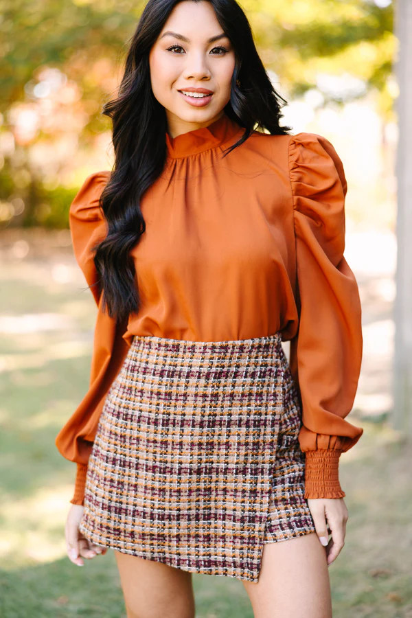 Be A Stand Out Rust Orange Puff Sleeve Blouse | The Mint Julep Boutique