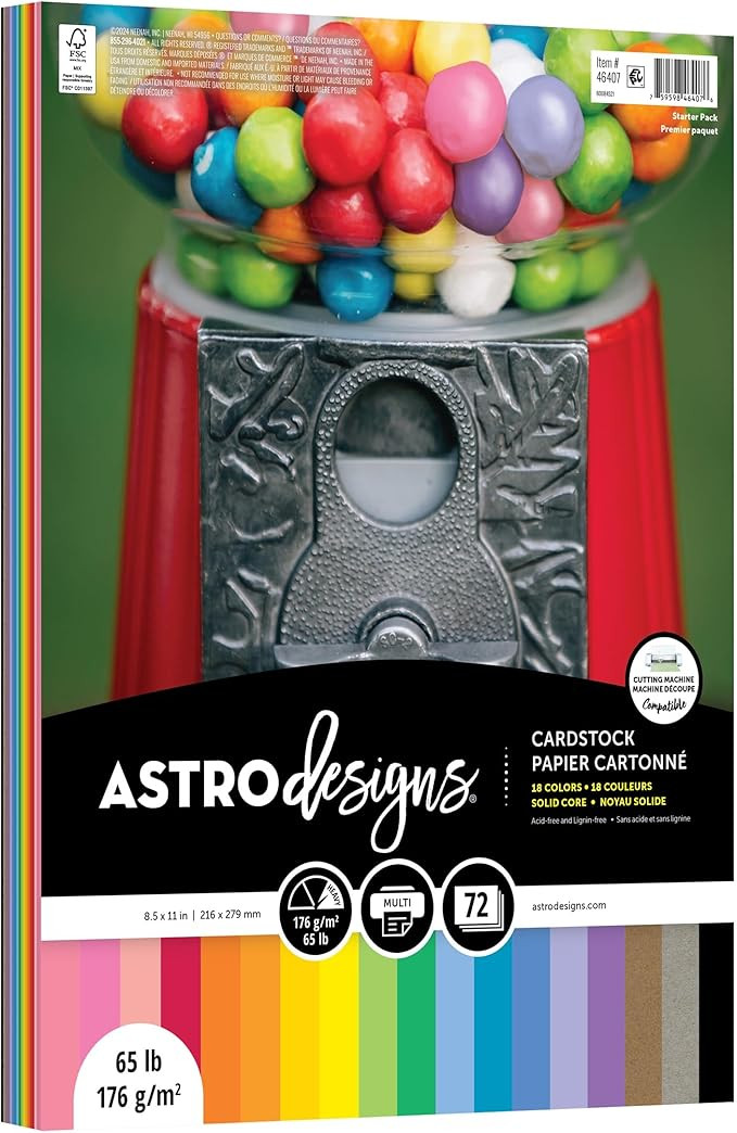 Neenah Astrodesigns Cardstock Pack 8.5"X11" 72/Pkg - 18 Bold & Vivid Colors | Amazon (US)