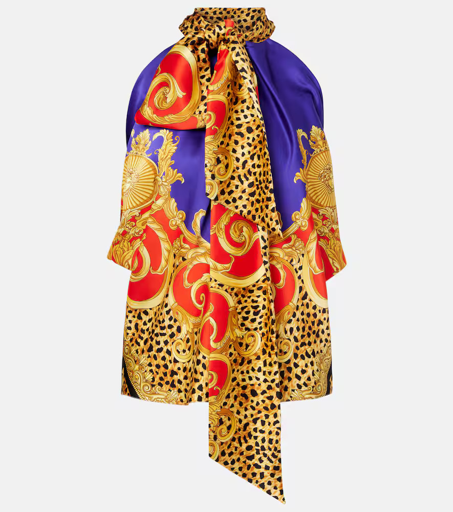 Versace Bow-detail printed silk satin top | Mytheresa (UK)