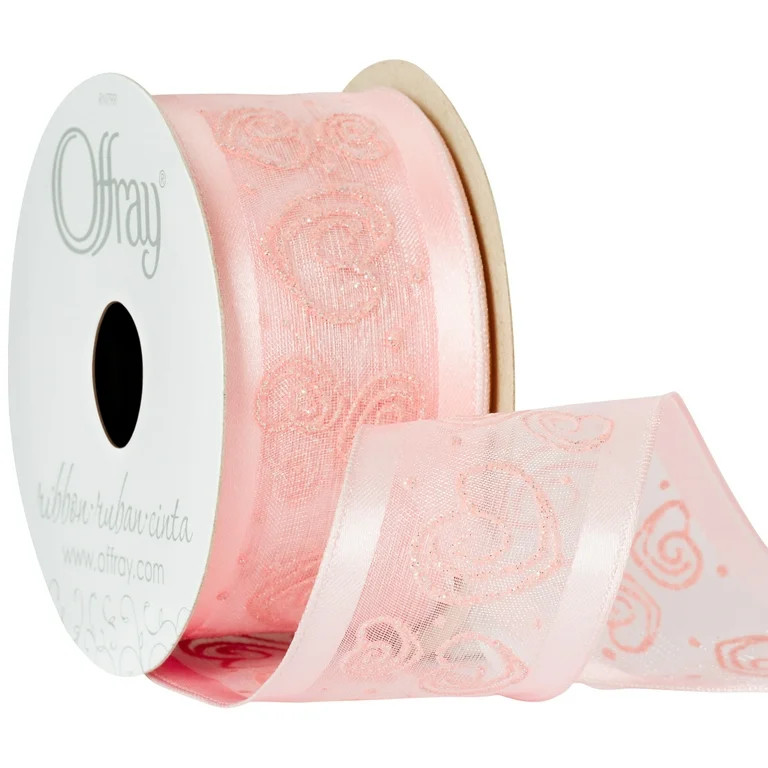 Offray Ribbon, Pink 1 1/2 inch Wired Edge Sheer Sheer Ribbon, 9 feet | Walmart (US)