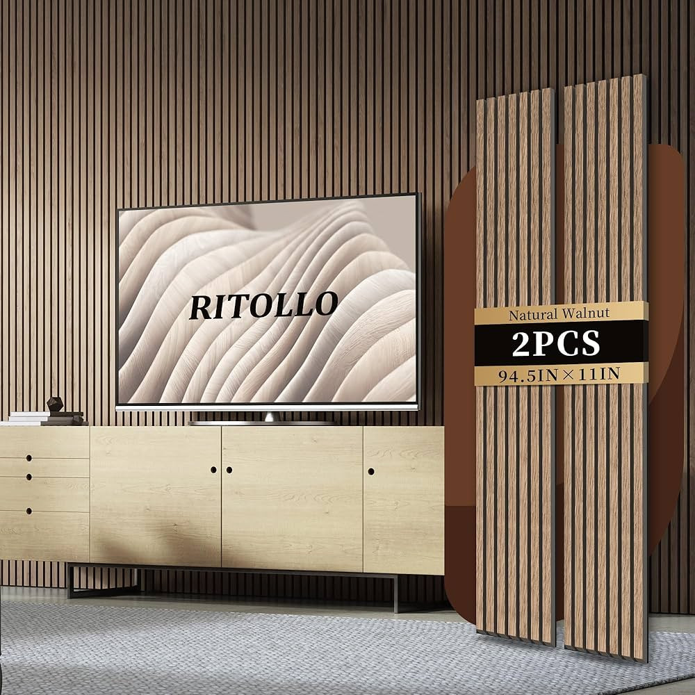 Wood Slat Panels for Wall 2-Piece 94.5"×11" Acoustic Panels for Interior Wall Decor 3D Fluted So... | Amazon (US)