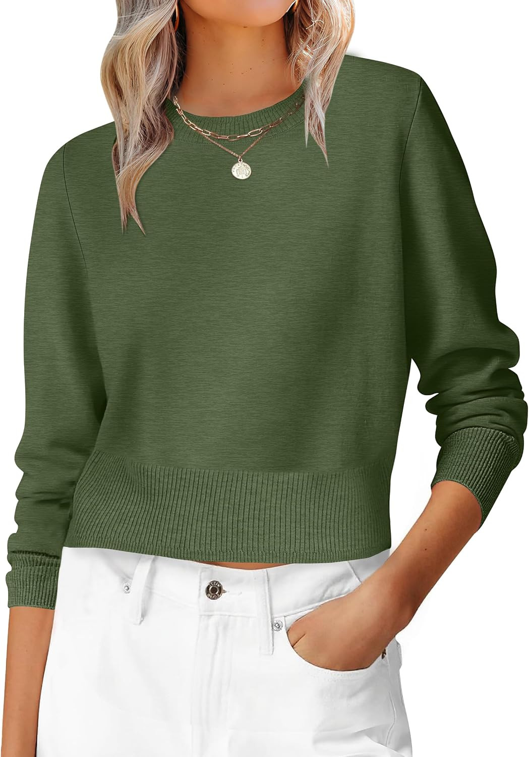 ANRABESS Women’s Long Sleeve Cropped Crew Neck Lightweight Fall Sweaters | Amazon (US)