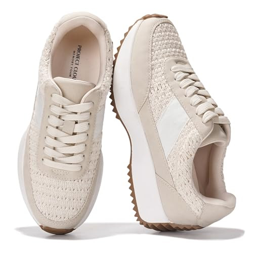 Project Cloud Womens Sneakers - Memory Foam Insole and Lightweight Spring Shoes - Non-Slip Lace Up Trendy Shoes - Fashion Sneakers for Women 2025 (Serena, Beige, 6.5) | Amazon (US)