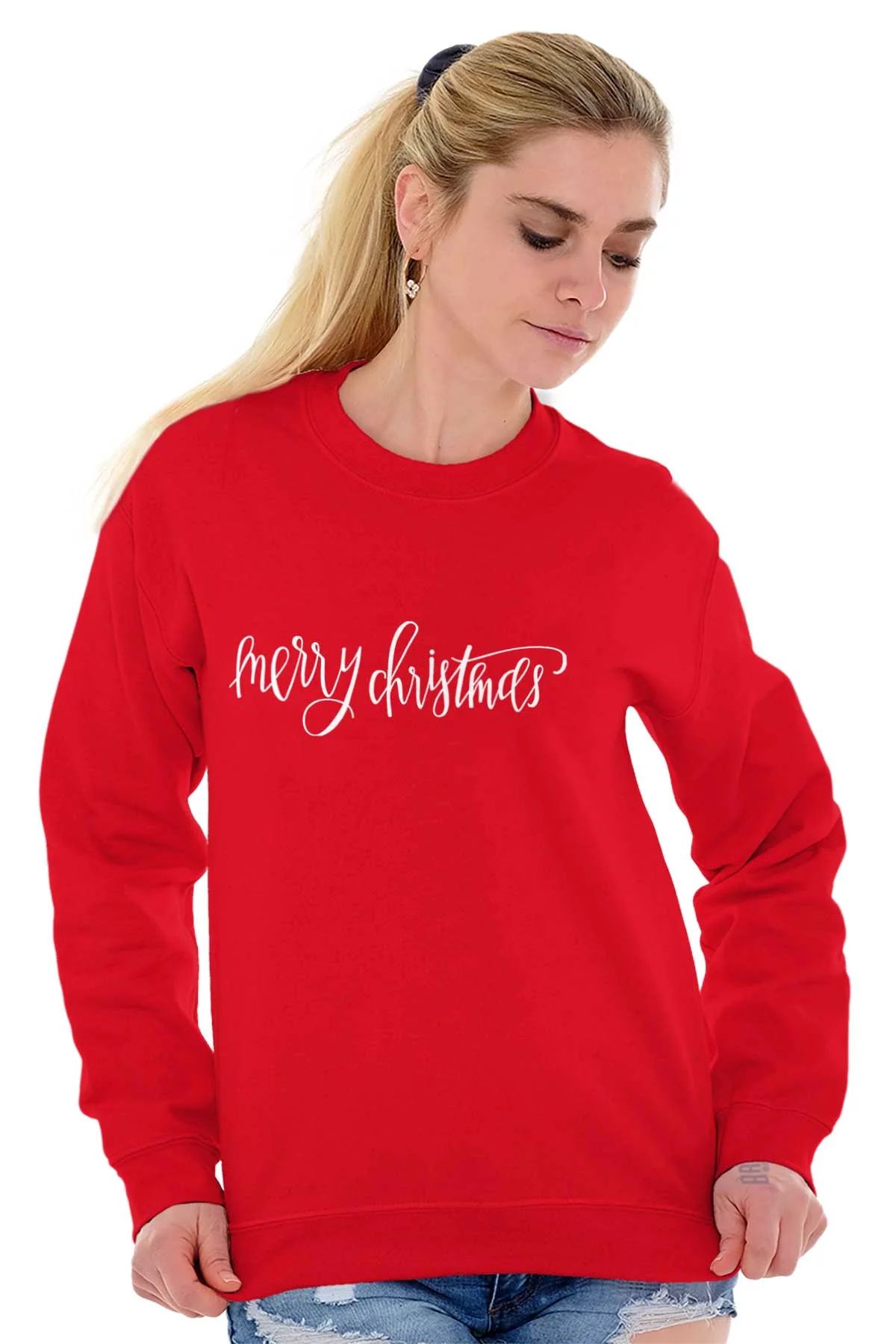 Xmas Merry Christmas Greetings Women Crewneck Sweatshirt Brisco Brands M | Walmart (US)