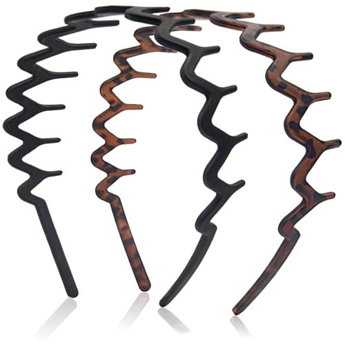 Dresyu Zig Zag Headbands for Women Men, Non-slip Plastic Wavy Headband with Teeth Comb Hairbands Classic 90s Hair Accessories 2pcs | Amazon (US)
