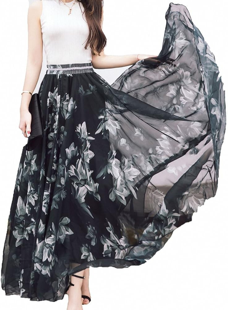 Afibi Women Full/Ankle Length Blending Maxi Chiffon Long Skirt Beach Skirt | Amazon (US)