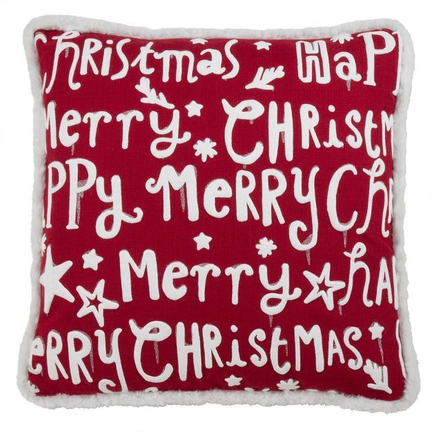 18"x18" 'Merry Happy Christmas' Poly Filled Square Throw Pillow Red - Saro Lifestyle | Target