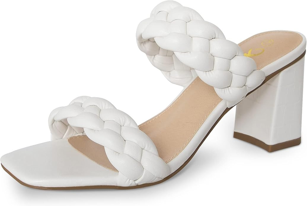 Athlefit Women's Braided Heeled Sandals Summer Square Open Toe Chunky Block Heels | Amazon (US)