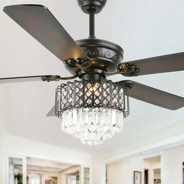 Cusp Barn 52-In 5-Blade Reversible Crystal Ceiling Fan with Remote Control Industrial Black Finis... | Walmart (US)