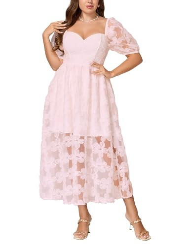 Plus Size Pink Prom Dresses for Curvy Women: Plus Size Pink Cocktail Dress - Floral Wedding Guest Dresses - Boho Formal Dress | Amazon (US)