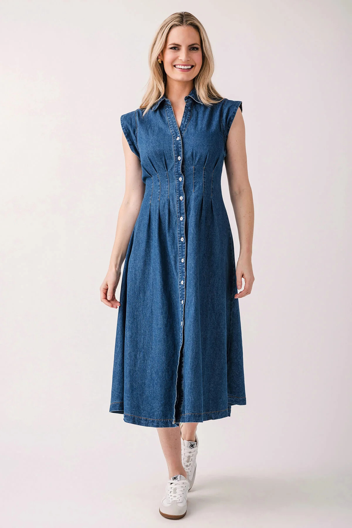 Olivaceous Denim Pleated Maxi Dress | Social Threads