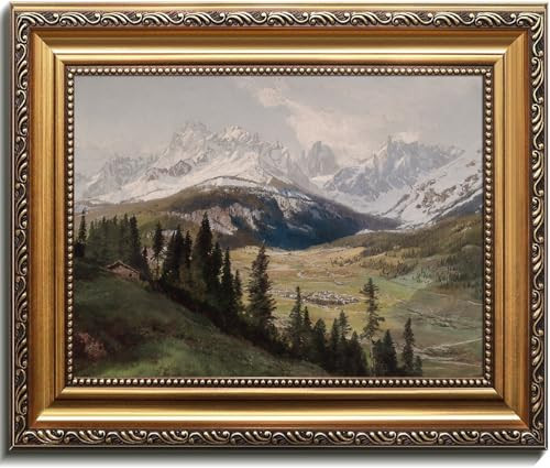 Kizbok Gold Framed Wall Art for Home Decor, Vintage Mountain Landscape Canvas Prints Painting, Rustic Landscape Wall Decor for Bedroom Decor, Aesthetic Bedroom Framed Art Picture for Living Room Bathroom Gallery Shelf Decoration - 9x12inch | Amazon (US)