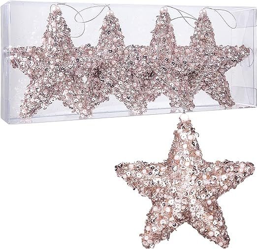 6" Five-Pointed Star Christmas Ornaments,4pc Set Cham/Rose Christmas Decorations Star for Xmas... | Amazon (US)